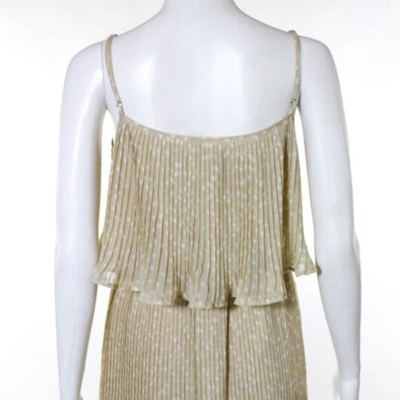 Central Park West Tan Pleated Polka Dot Dress M - Picture 5 of 7